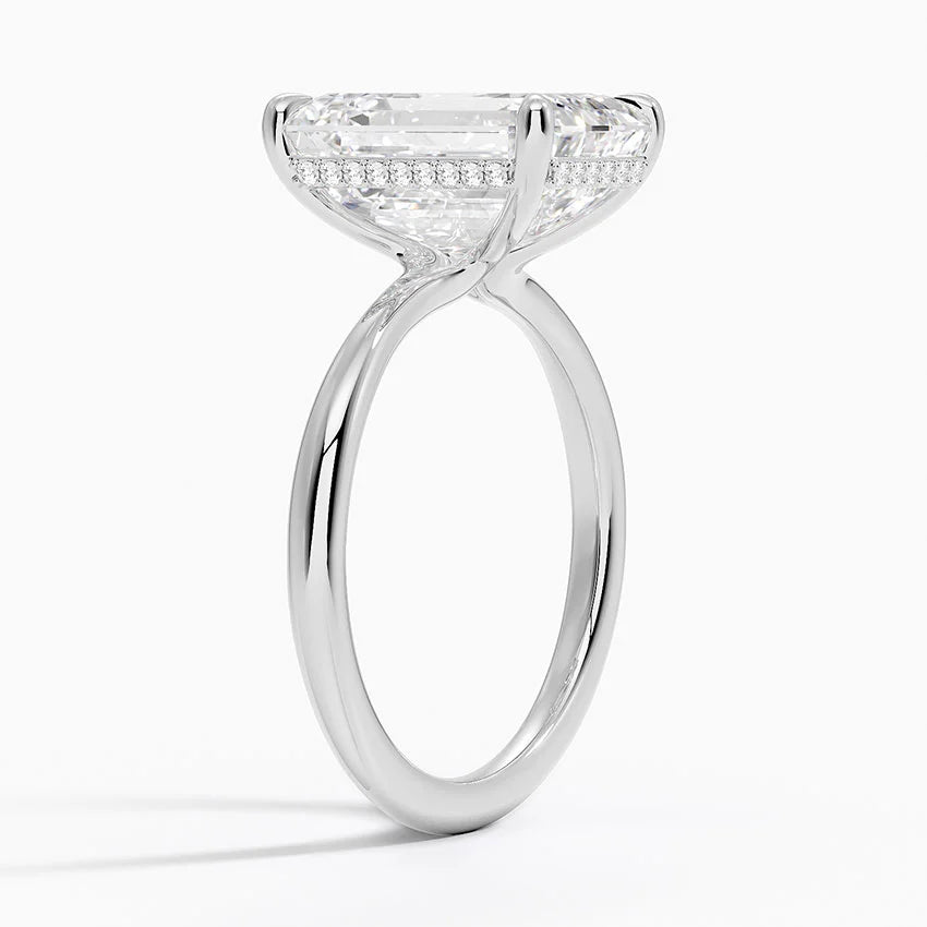 5.10 Karat Emerald Kesim Hidden Halo Tasarım Tektaş Laboratuvar Pırlanta Yüzük 18K - Alvora