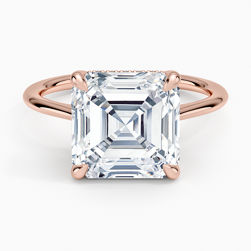 5.10 Asscher Kesim Hidden Halo Tasarım Tektaş Laboratuvar Pırlanta Yüzük 18K - Tilora