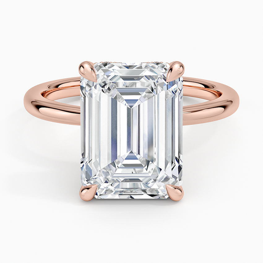 5.15 Emerald Kesim Hidden Halo Tasarım Tektaş Laboratuvar Pırlanta Yüzük 18K - Vilora