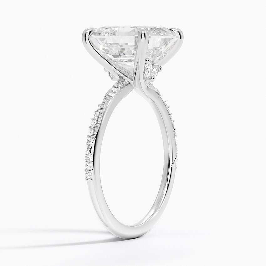 5.25 Karat Asscher Kesim Hidden Halo Tasarım Tektaş Laboratuvar Pırlanta Yüzük 18K - Melora - Bold Diamonds