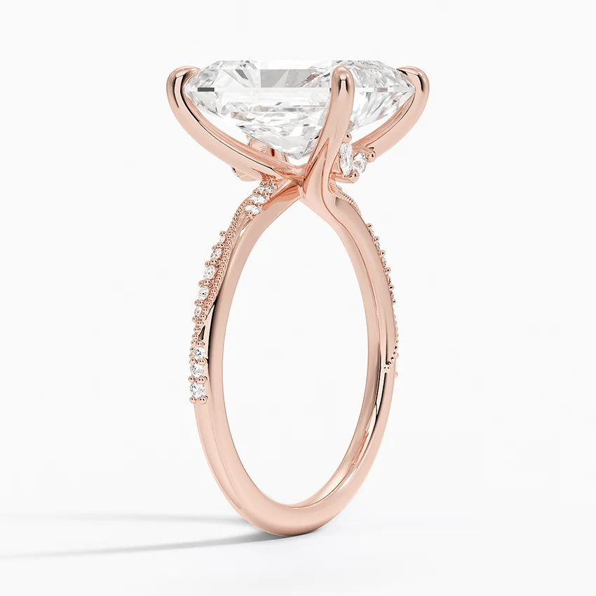 5.25 Karat Radiant Kesim Hidden Halo Tasarım Tektaş Laboratuvar Pırlanta Yüzük 18K - Melora