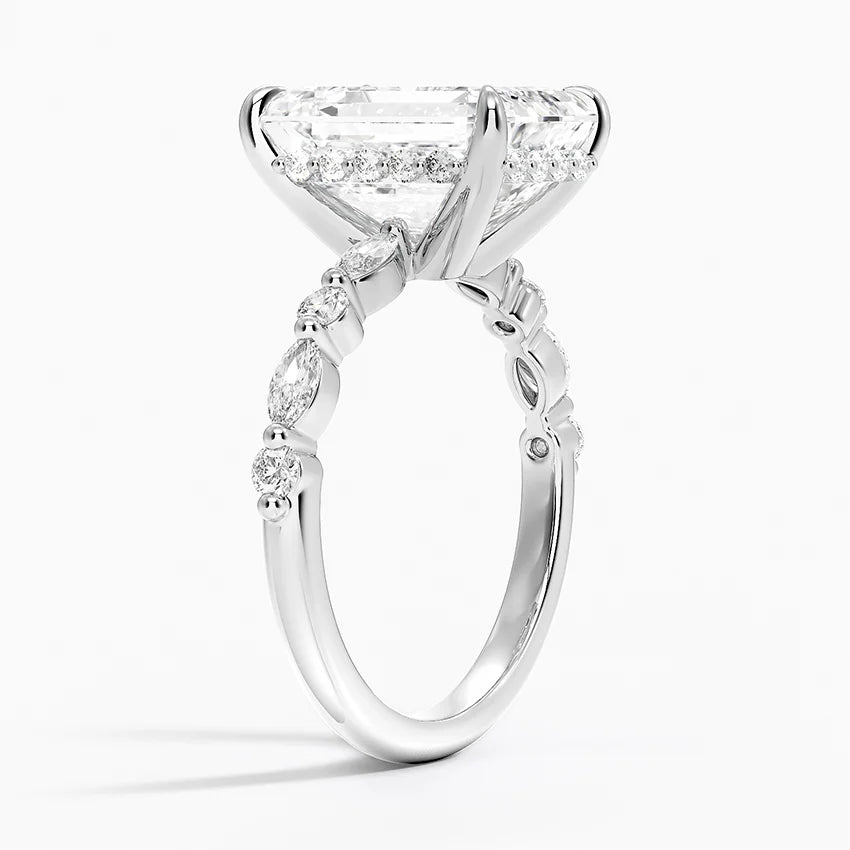 5.50 Karat Emerald Kesim Hidden Halo Tasarım Tektaş Laboratuvar Pırlanta Yüzük - Verona