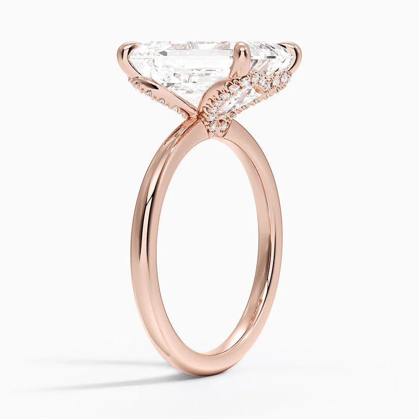 5.15 Emerald Kesim Hidden Halo Tasarım Tektaş Laboratuvar Pırlanta Yüzük 18K - Vilora