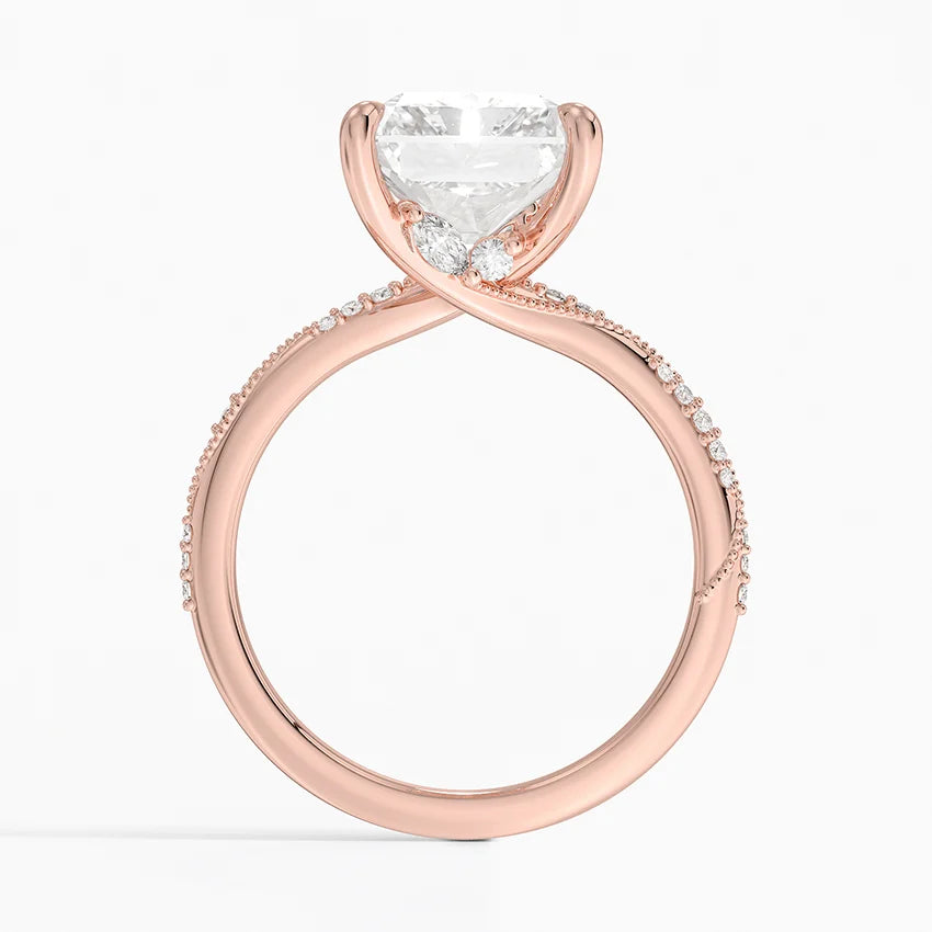 5.25 Karat Radiant Kesim Hidden Halo Tasarım Tektaş Laboratuvar Pırlanta Yüzük 18K - Melora