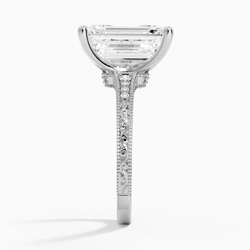 5.15 Emerald Kesim Hidden Halo Tasarım Tektaş Laboratuvar Pırlanta Yüzük 18K - Silora