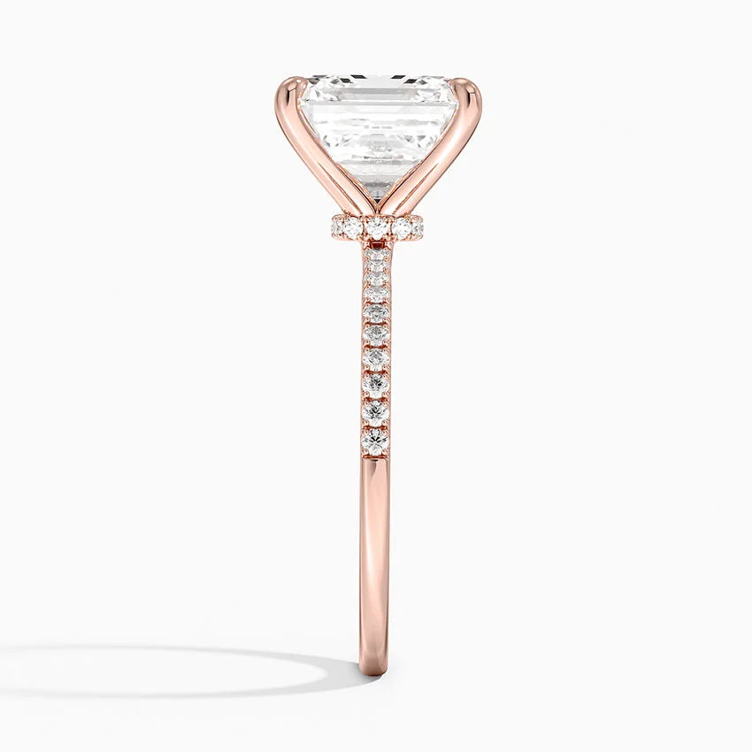 5.25 Karat Asscher Kesim Hidden Halo Tasarım Tektaş Laboratuvar Pırlanta Yüzük - Filora - Bold Diamonds