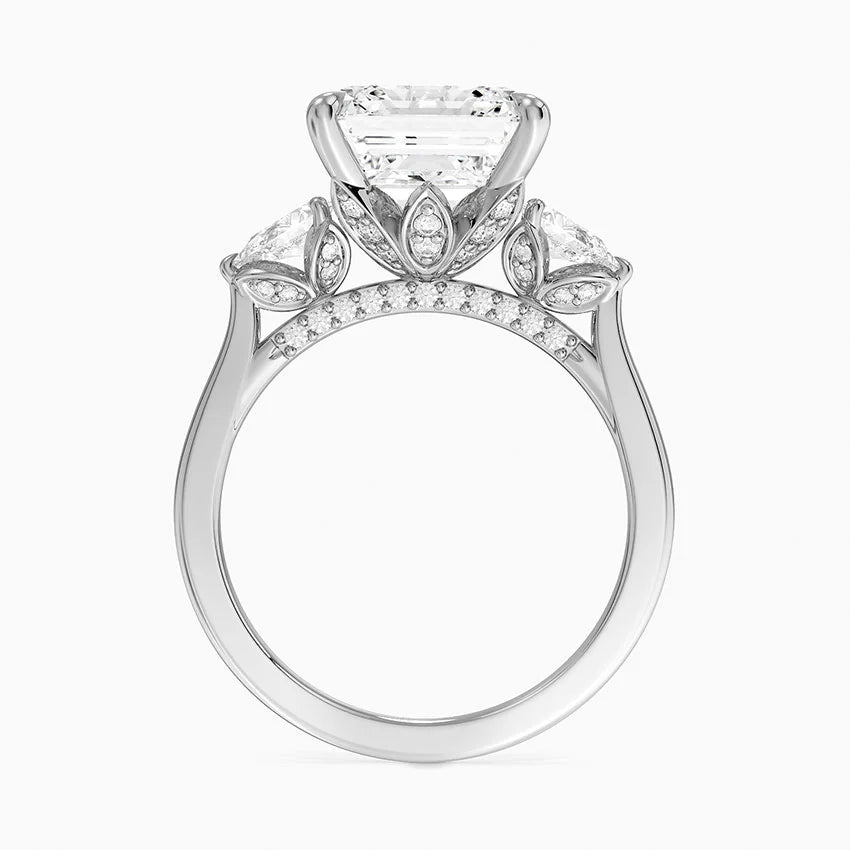 5.75 Karat Asscher Kesim Hidden Halo Tasarım Tektaş Laboratuvar Pırlanta Yüzük 18K - Calora