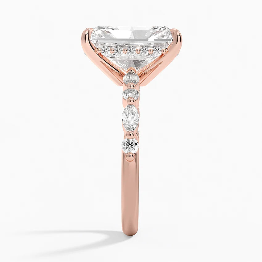 5.50 Karat Radiant Kesim Hidden Halo Tasarım Tektaş Laboratuvar Pırlanta Yüzük - Verona