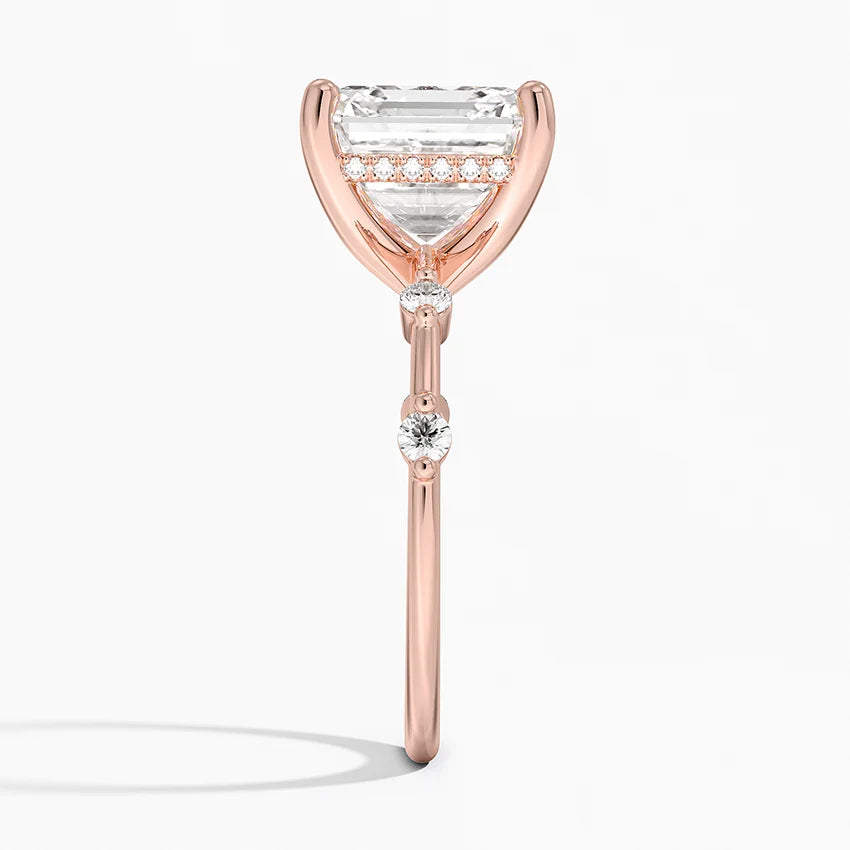 5.20 Karat Asscher Kesim Hidden Halo Tasarım Tektaş Laboratuvar Pırlanta Yüzük - Nice