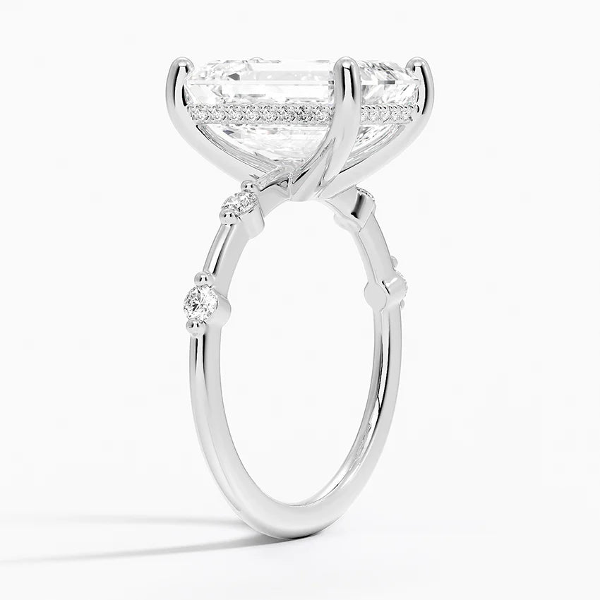 5.20 Karat Emerald Kesim Hidden Halo Tasarım Tektaş Laboratuvar Pırlanta Yüzük - Nice