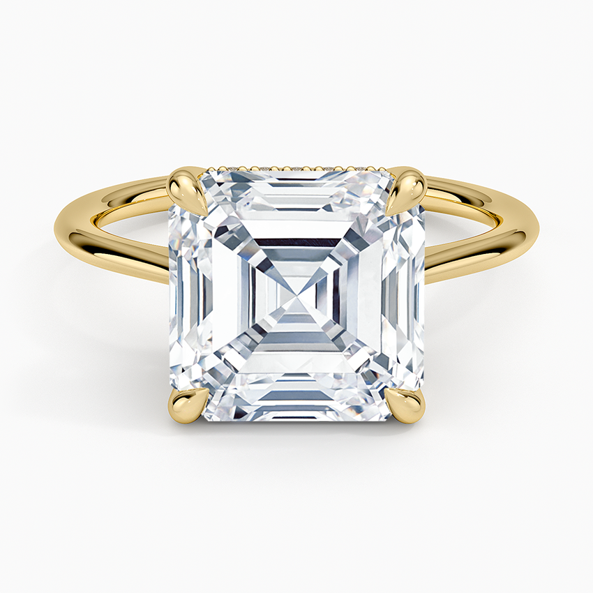 5.10 Asscher Kesim Hidden Halo Tasarım Tektaş Laboratuvar Pırlanta Yüzük 18K - Tilora