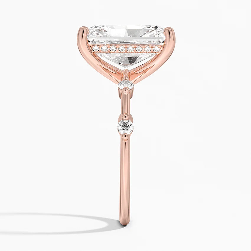5.20 Karat Radiant Kesim Hidden Halo Tasarım Tektaş Laboratuvar Pırlanta Yüzük - Nice