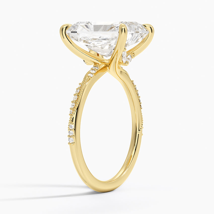 5.25 Karat Radiant Kesim Hidden Halo Tasarım Tektaş Laboratuvar Pırlanta Yüzük 18K - Melora