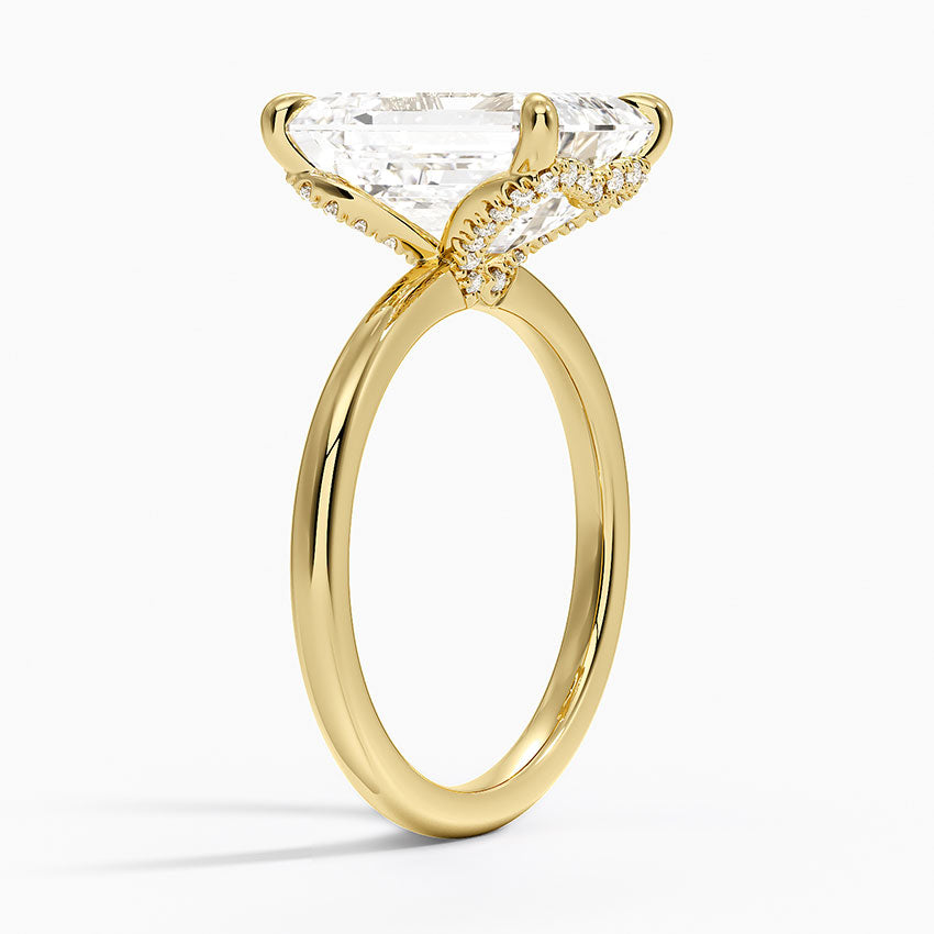 5.15 Emerald Kesim Hidden Halo Tasarım Tektaş Laboratuvar Pırlanta Yüzük 18K - Vilora