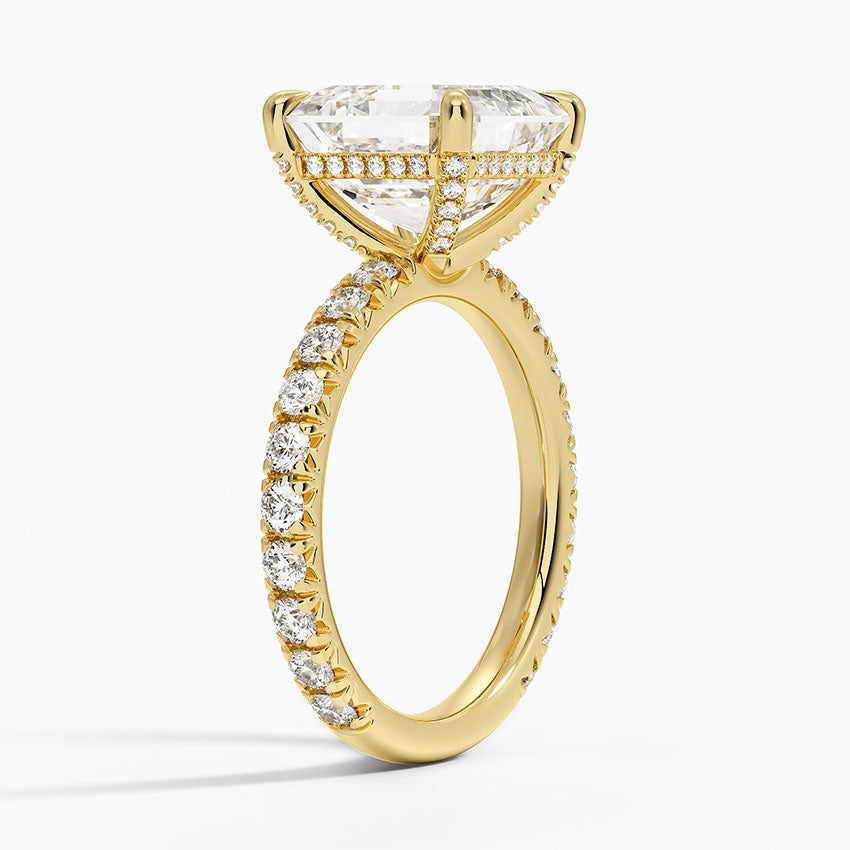 5.75 Karat Asscher Kesim Hidden Halo Tasarım Tektaş Laboratuvar Pırlanta Yüzük 18K - Selora