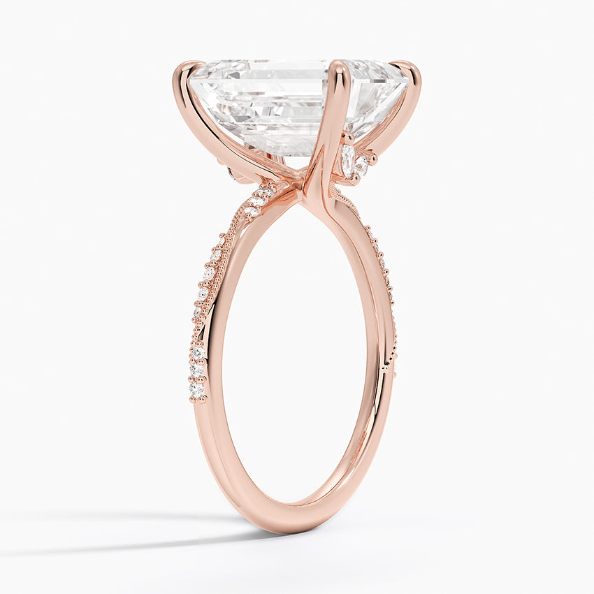 5.25 Karat Emerald Kesim Hidden Halo Tasarım Tektaş Laboratuvar Pırlanta Yüzük 18K - Melora - Bold Diamonds