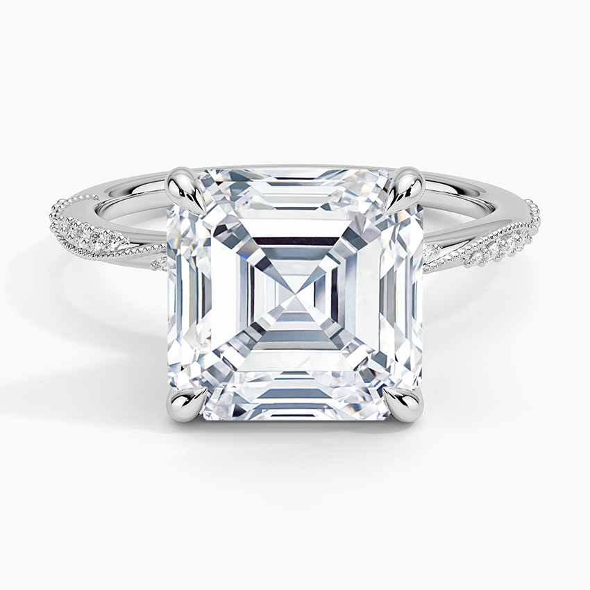5.25 Karat Asscher Kesim Hidden Halo Tasarım Tektaş Laboratuvar Pırlanta Yüzük 18K - Melora - Bold Diamonds