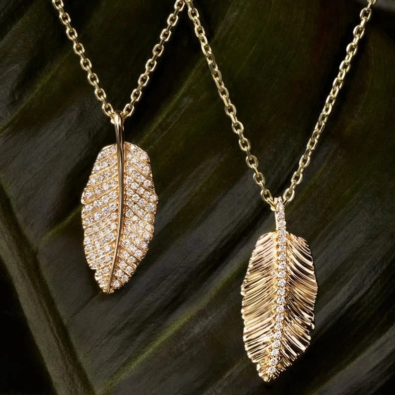 Yaprak Model 1.00 karat Yuvarlak Kesim Laboratuvar Pırlanta Kolye 18K - Bold Diamonds