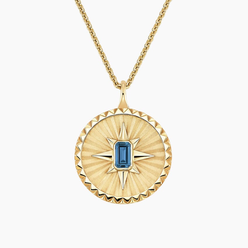 Yıldız Model 1.00 karat Emerald Kesim London Blue Topaz Kolye 18K - Bold Diamonds