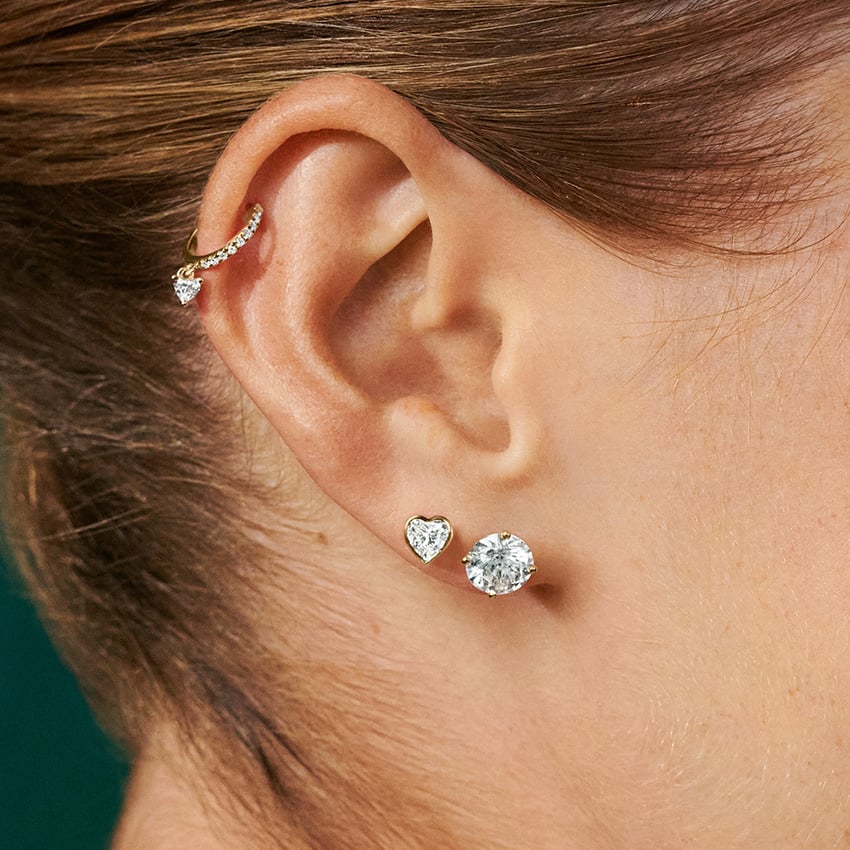 Kalp Kesim 1.00 Karat Laboratuvar Pırlanta Küpe 18K - Bold Diamonds
