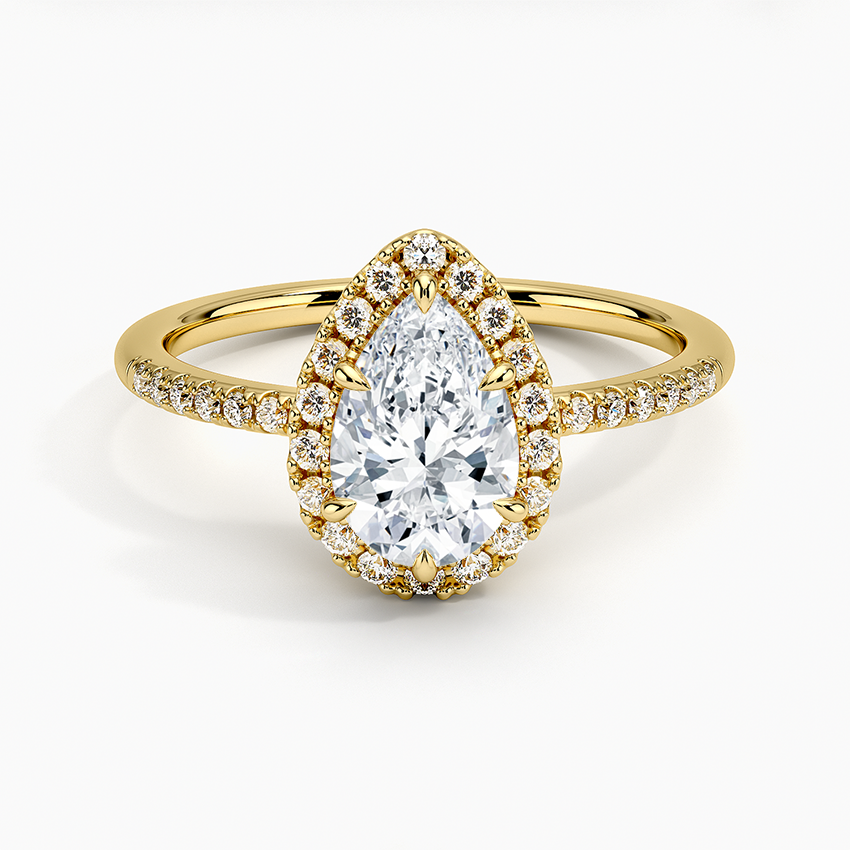 1.25 Karat Damla Halo Tasarım Tektaş Laboratuvar Pırlanta Yüzük 18K -Valora - Bold Diamonds