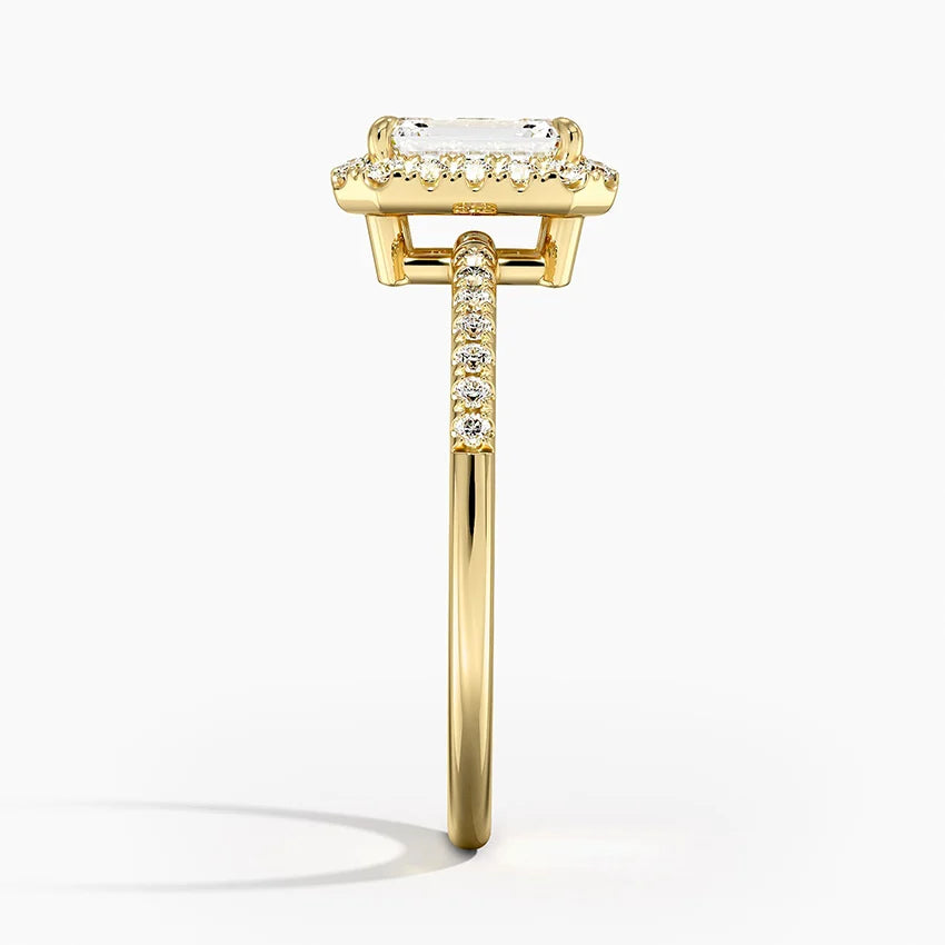 1.25 Karat Emerald Halo Tasarım Tektaş Laboratuvar Pırlanta Yüzük 18K -Valora - Bold Diamonds