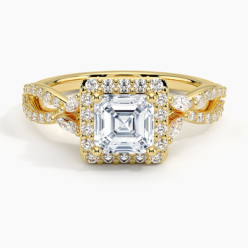 1.30 Karat Asscher Halo Tasarım Tektaş Laboratuvar Pırlanta Yüzük 18K -Coronae - Bold Diamonds