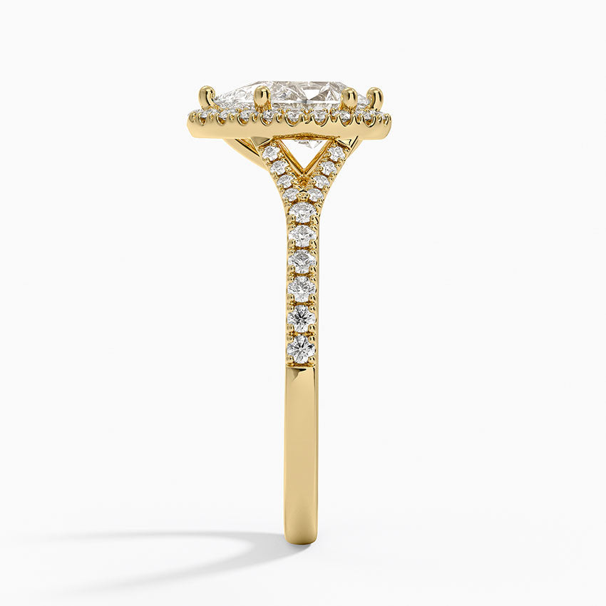 1,30 Karat Damla Halo Tasarım Tektaş Laboratuvar Pırlanta Yüzük 18K -Novara - Bold Diamonds