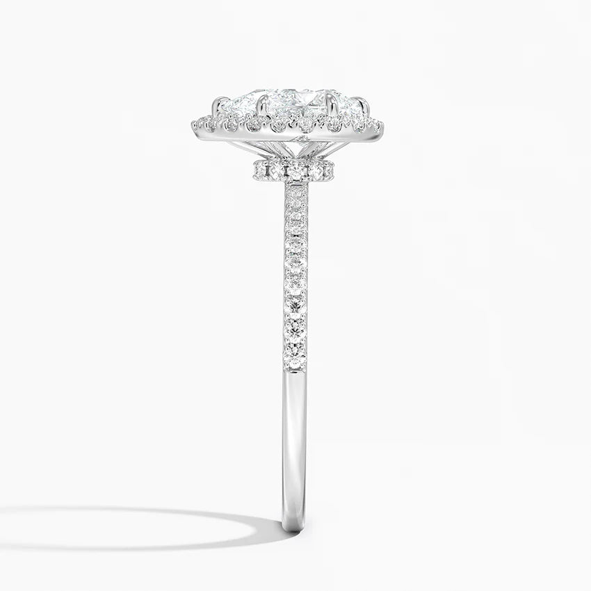 1.40 Karat Damla Halo Tasarım Tektaş Laboratuvar Pırlanta Yüzük 18k -Luxora - Bold Diamonds