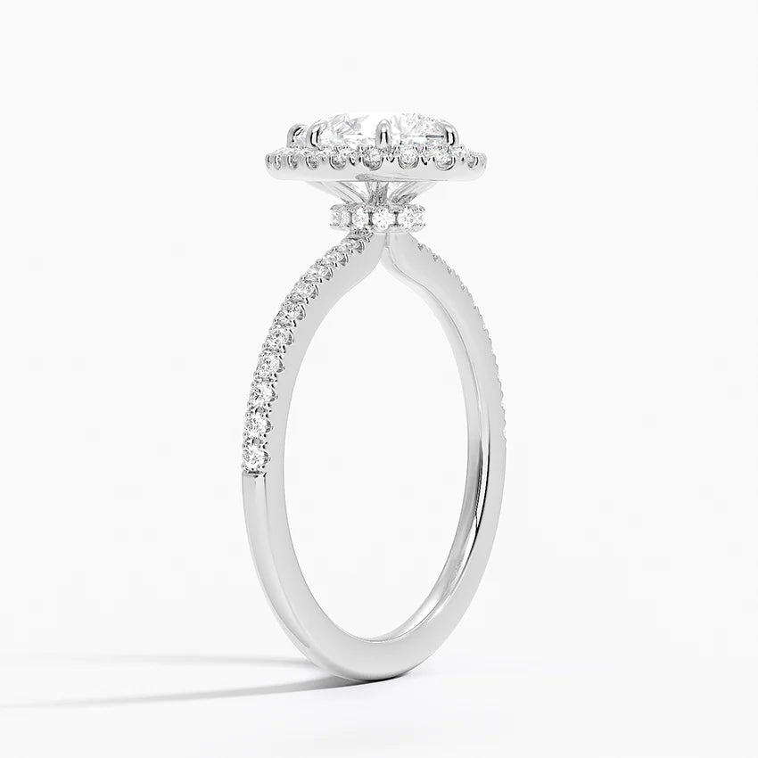 1.40 Karat Damla Halo Tasarım Tektaş Laboratuvar Pırlanta Yüzük 18k -Luxora - Bold Diamonds