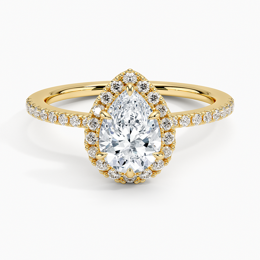 1.40 Karat Damla Halo Tasarım Tektaş Laboratuvar Pırlanta Yüzük 18k -Luxora - Bold Diamonds