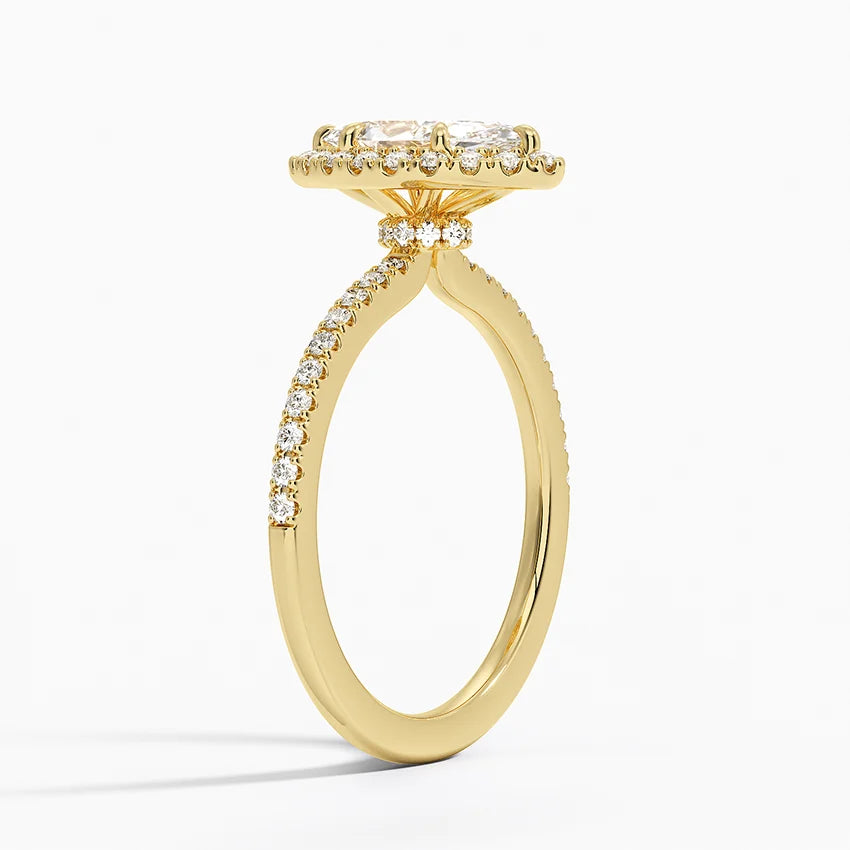 1.40 Karat Marquise Halo Tasarım Tektaş Laboratuvar Pırlanta Yüzük 18k -Luxora - Bold Diamonds