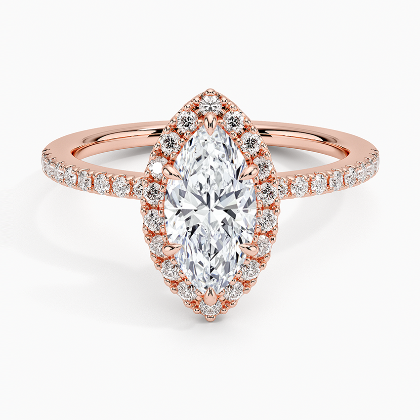 1.40 Karat Marquise Halo Tasarım Tektaş Laboratuvar Pırlanta Yüzük 18k -Luxora - Bold Diamonds