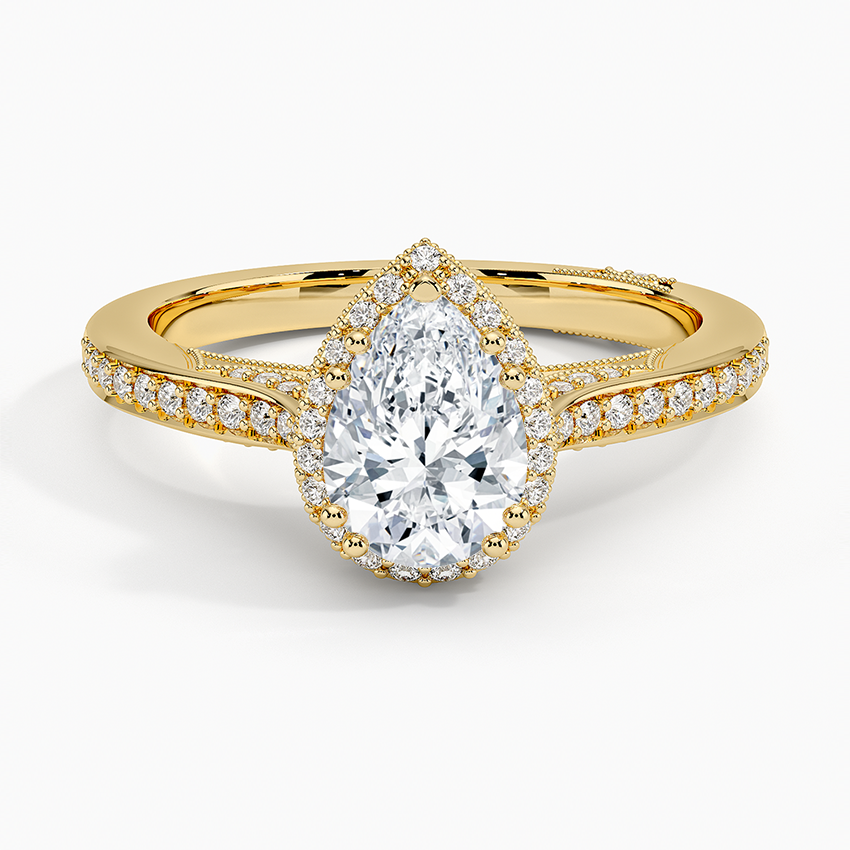 1.50 Karat Damla Halo Tasarım Tektaş Laboratuvar Pırlanta Yüzük 18K -Clarella - Bold Diamonds