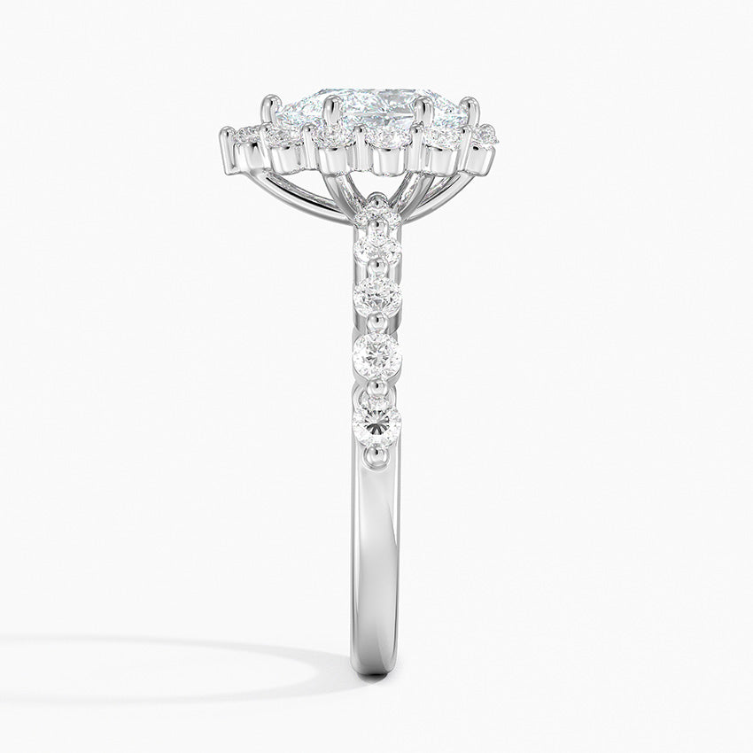 1.50 Karat Pear / Damla Halo Tasarım Tektaş Laboratuvar Pırlanta Yüzük 18K -Mirara - Bold Diamonds