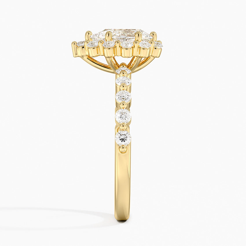 1.50 Karat Pear / Damla Halo Tasarım Tektaş Laboratuvar Pırlanta Yüzük 18K -Mirara - Bold Diamonds