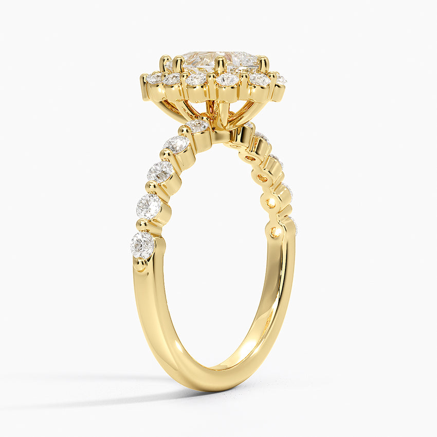 1.50 Karat Pear / Damla Halo Tasarım Tektaş Laboratuvar Pırlanta Yüzük 18K -Mirara - Bold Diamonds