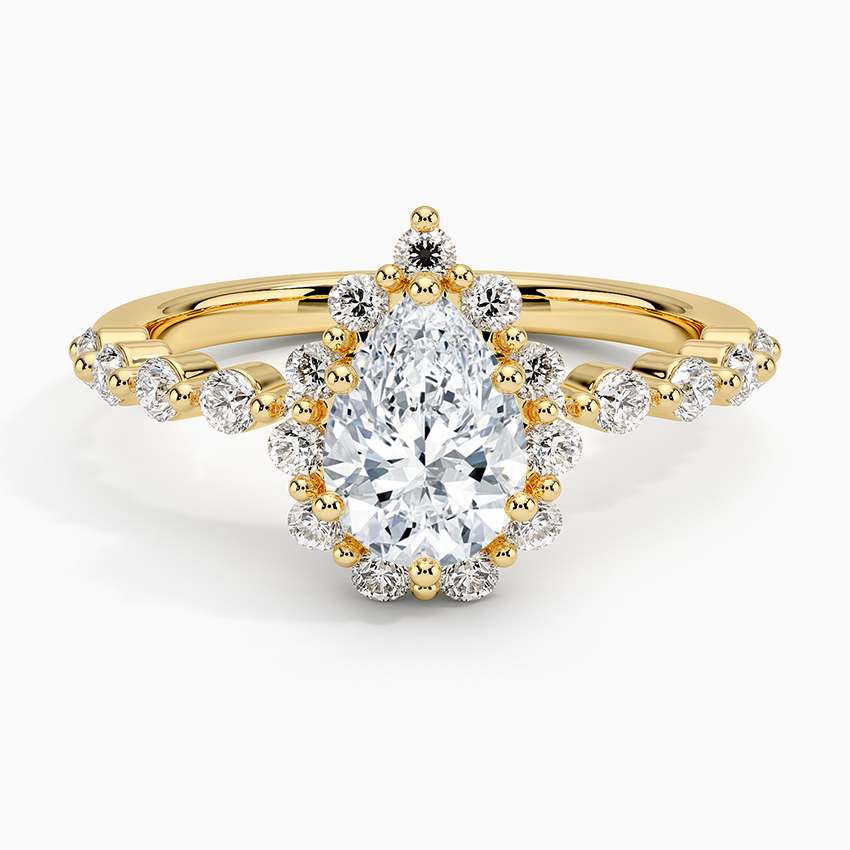 1.50 Karat Pear / Damla Halo Tasarım Tektaş Laboratuvar Pırlanta Yüzük 18K -Mirara - Bold Diamonds