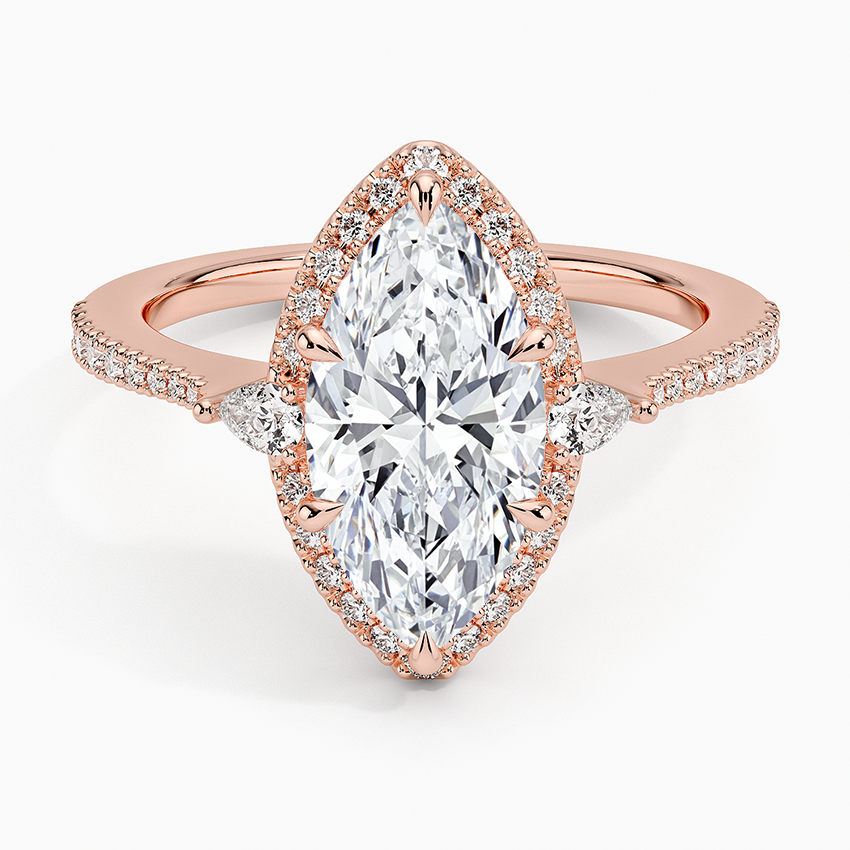 2.20 Karat Marquise Halo Tasarım Tektaş Laboratuvar Pırlanta Yüzük 18K -Vittora - Bold Diamonds