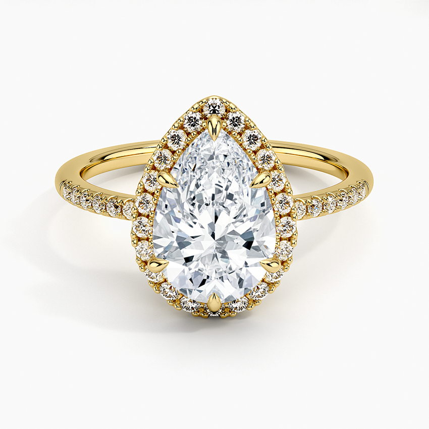 2.25 Karat Damla Halo Tasarım Tektaş Laboratuvar Pırlanta Yüzük 18K -Valora - Bold Diamonds