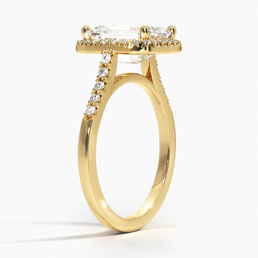 2,25 Karat Emerald Halo Tasarım Tektaş Laboratuvar Pırlanta Yüzük 18K - Lunara - Bold Diamonds