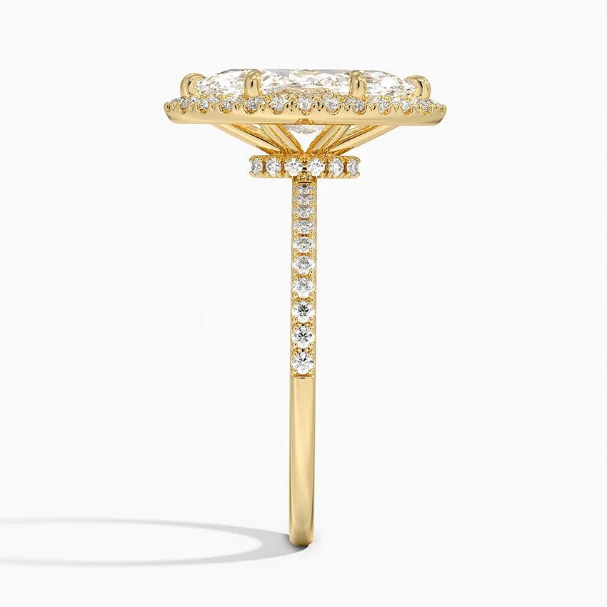2.40 Karat Marquise Halo Tasarım Tektaş Laboratuvar Pırlanta Yüzük 18k -Luxora - Bold Diamonds