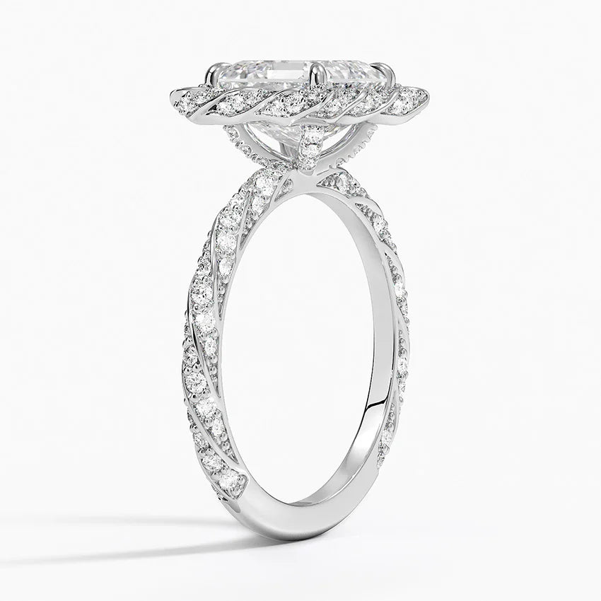 2.50 Karat Asscher Halo Tasarım Tektaş Laboratuvar Pırlanta Yüzük 18k -Elyra - Bold Diamonds