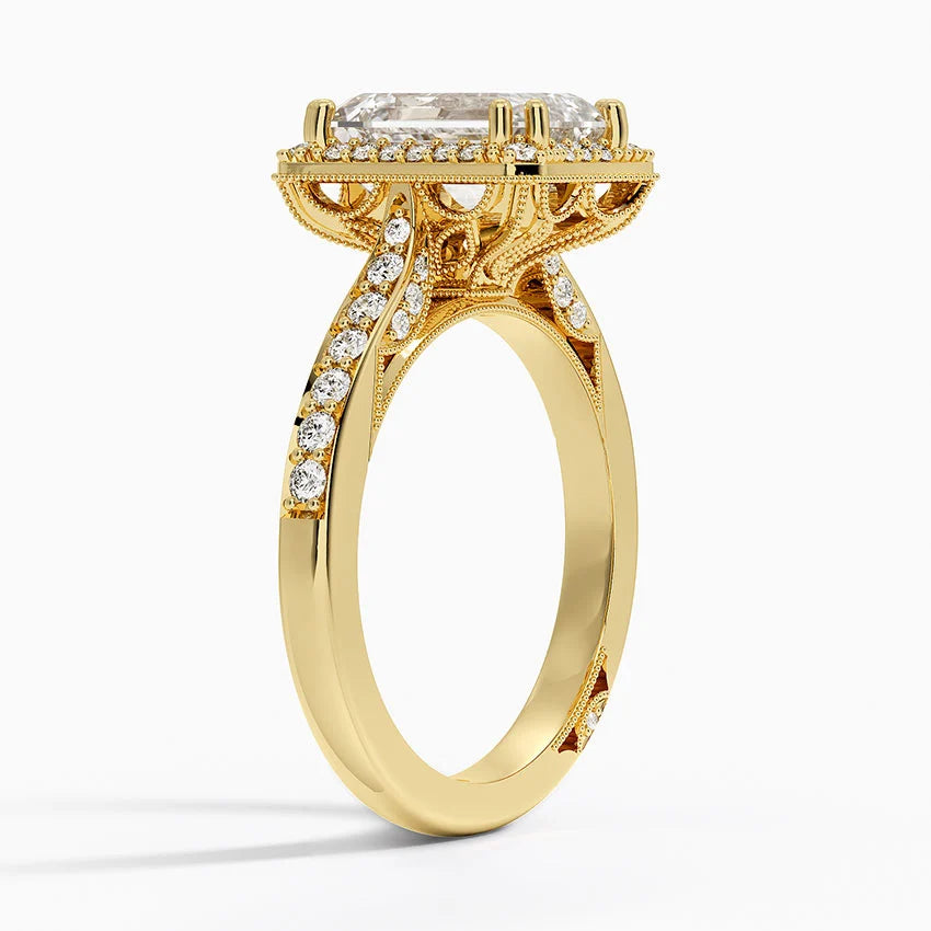 2.50 Karat Emerald Halo Tasarım Tektaş Laboratuvar Pırlanta Yüzük 18K -Clarella - Bold Diamonds