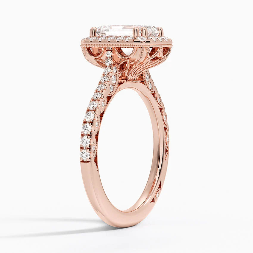 2.60 Karat Emerald Halo Tasarım Tektaş Laboratuvar Pırlanta Yüzük 18K -Florina - Bold Diamonds