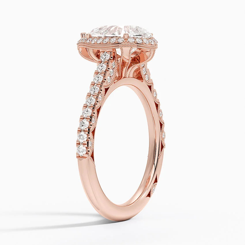 2.80 Karat Damla Halo Tasarım Tektaş Laboratuvar Pırlanta Yüzük 18K -Lumora - Bold Diamonds
