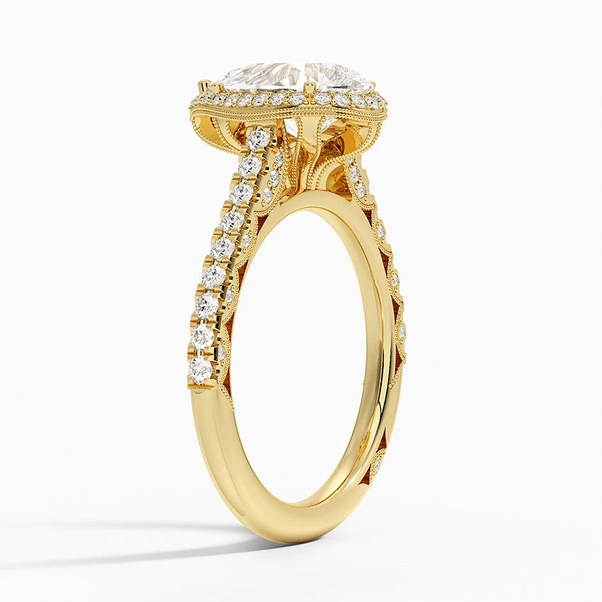2.80 Karat Damla Halo Tasarım Tektaş Laboratuvar Pırlanta Yüzük 18K -Lumora - Bold Diamonds