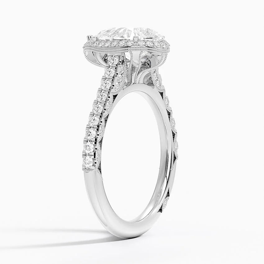 2.80 Karat Damla Halo Tasarım Tektaş Laboratuvar Pırlanta Yüzük 18K -Lumora - Bold Diamonds