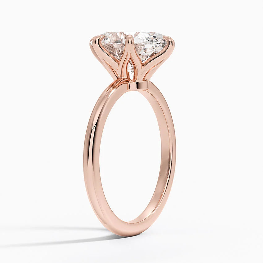 Altı Tırnak 3.00 Karat F-VS Oval Tektaş Laboratuvar Pırlanta Yüzük 18K - Bold Diamonds