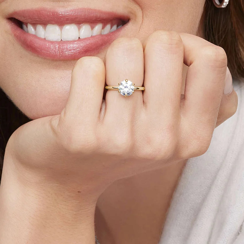 Altı Tırnak 4.00 Karat F-VS Tektaş Laboratuvar Pırlanta Yüzük 18K - Bold Diamonds